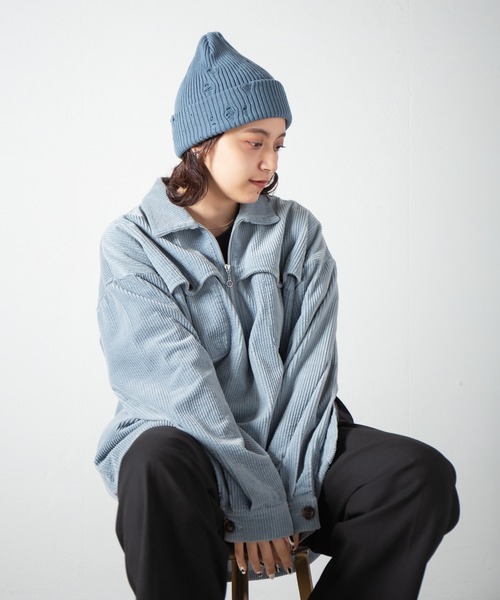 RACAL(ラカル)の「Ripped Cotton Knit Watch / ダメージ加工風編み柄ニットワッチ(ニットキャップ/ビーニー・レディース・ブラック/グレー/ブルー/ピンク/ベージュ/アイボリー・FREE)」の11枚目の写真