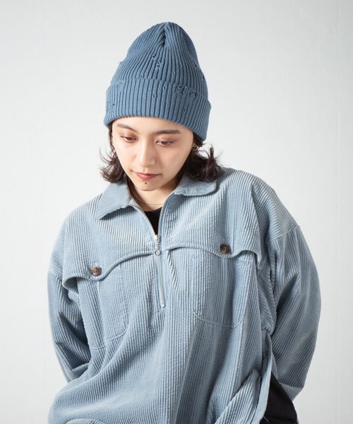 RACAL(ラカル)の「Ripped Cotton Knit Watch / ダメージ加工風編み柄ニットワッチ(ニットキャップ/ビーニー・レディース・ブラック/グレー/ブルー/ピンク/ベージュ/アイボリー・FREE)」の14枚目の写真