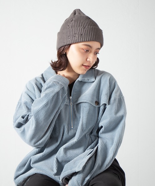 RACAL(ラカル)の「Ripped Cotton Knit Watch / ダメージ加工風編み柄ニットワッチ(ニットキャップ/ビーニー・レディース・ブラック/グレー/ブルー/ピンク/ベージュ/アイボリー・FREE)」の15枚目の写真