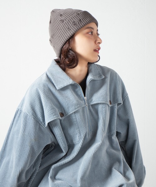 RACAL(ラカル)の「Ripped Cotton Knit Watch / ダメージ加工風編み柄ニットワッチ(ニットキャップ/ビーニー・レディース・ブラック/グレー/ブルー/ピンク/ベージュ/アイボリー・FREE)」の17枚目の写真