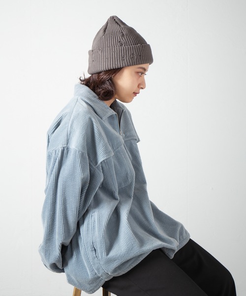 RACAL(ラカル)の「Ripped Cotton Knit Watch / ダメージ加工風編み柄ニットワッチ(ニットキャップ/ビーニー・レディース・ブラック/グレー/ブルー/ピンク/ベージュ/アイボリー・FREE)」の18枚目の写真