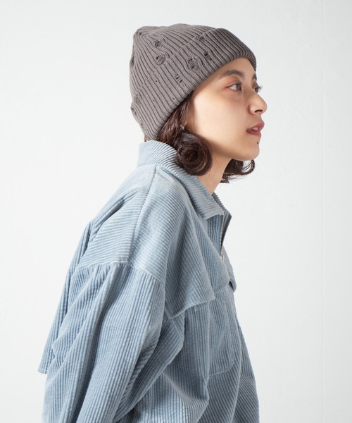 RACAL(ラカル)の「Ripped Cotton Knit Watch / ダメージ加工風編み柄ニットワッチ(ニットキャップ/ビーニー・レディース・ブラック/グレー/ブルー/ピンク/ベージュ/アイボリー・FREE)」の19枚目の写真