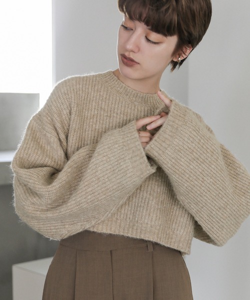 select MOCA(セレクトモカ)の「ウールライクショートニット(ニット/セーター・レディース・ベージュ/グレー/チャコールグレー・FREE)」の3枚目の写真