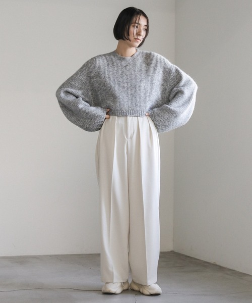 select MOCA(セレクトモカ)の「ウールライクショートニット(ニット/セーター・レディース・ベージュ/グレー/チャコールグレー・FREE)」の5枚目の写真