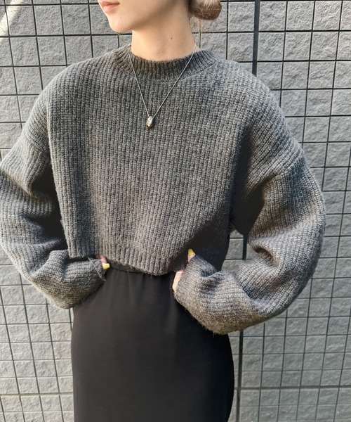 select MOCA(セレクトモカ)の「ウールライクショートニット(ニット/セーター・レディース・ベージュ/グレー/チャコールグレー・FREE)」の7枚目の写真