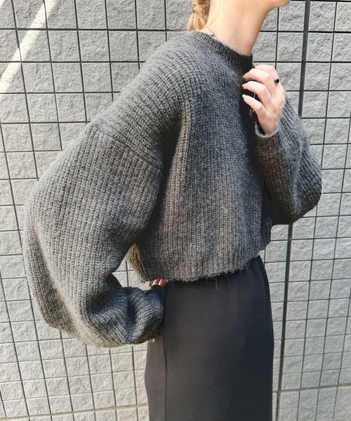 select MOCA(セレクトモカ)の「ウールライクショートニット(ニット/セーター・レディース・ベージュ/グレー/チャコールグレー・FREE)」の8枚目の写真