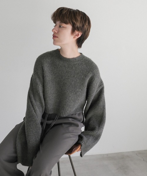 select MOCA(セレクトモカ)の「ウールライクショートニット(ニット/セーター・レディース・ベージュ/グレー/チャコールグレー・FREE)」の11枚目の写真