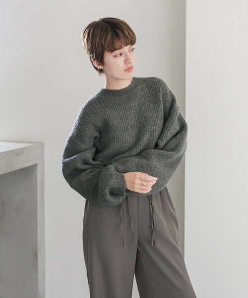 select MOCA(セレクトモカ)の「ウールライクショートニット(ニット/セーター・レディース・ベージュ/グレー/チャコールグレー・FREE)」の14枚目の写真