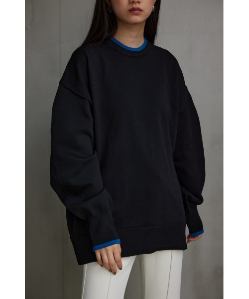 AZUL by moussy(アズールバイマウジー)の「スポンディッシュ配色クルーネックニットトップス(ニット/セーター・レディース・ブラック/アイボリー/ブルー・MEDIUM/SMALL)」の1枚目の写真