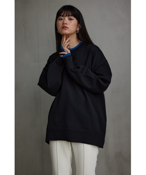 AZUL by moussy(アズールバイマウジー)の「スポンディッシュ配色クルーネックニットトップス(ニット/セーター・レディース・ブラック/アイボリー/ブルー・MEDIUM/SMALL)」の13枚目の写真