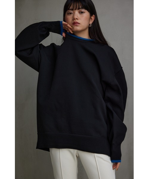AZUL by moussy(アズールバイマウジー)の「スポンディッシュ配色クルーネックニットトップス(ニット/セーター・レディース・ブラック/アイボリー/ブルー・MEDIUM/SMALL)」の14枚目の写真