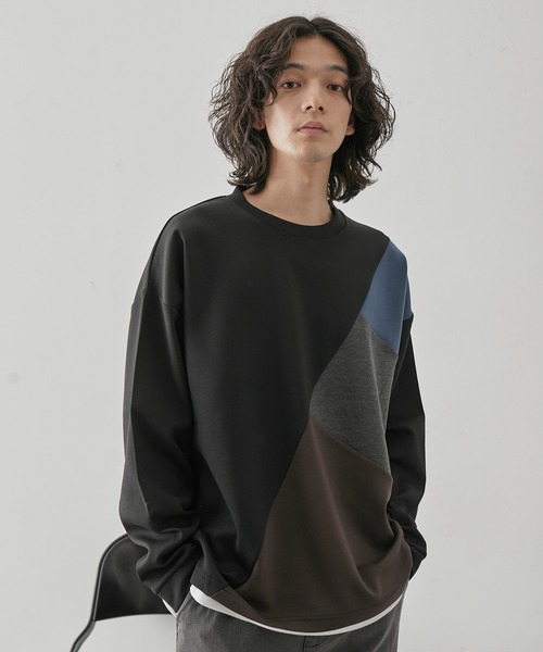 JUNRED（ジュンレッド）の「ブロッキングフェイクレイヤードプルオーバー（Tシャツ/カットソー・メンズ・ホワイト/ベージュ系その他/ブラック・M/L/LL）」の2枚目の写真