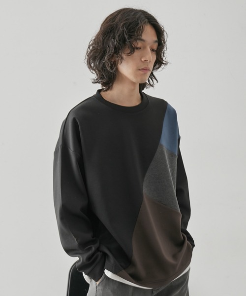 JUNRED（ジュンレッド）の「ブロッキングフェイクレイヤードプルオーバー（Tシャツ/カットソー・メンズ・ホワイト/ベージュ系その他/ブラック・M/L/LL）」の4枚目の写真