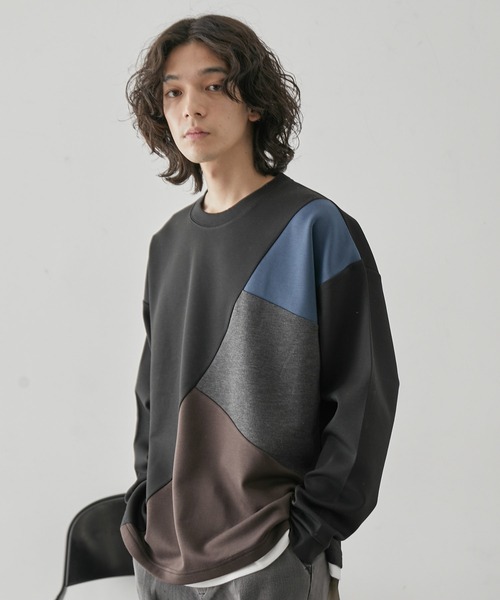 JUNRED（ジュンレッド）の「ブロッキングフェイクレイヤードプルオーバー（Tシャツ/カットソー・メンズ・ホワイト/ベージュ系その他/ブラック・M/L/LL）」の5枚目の写真