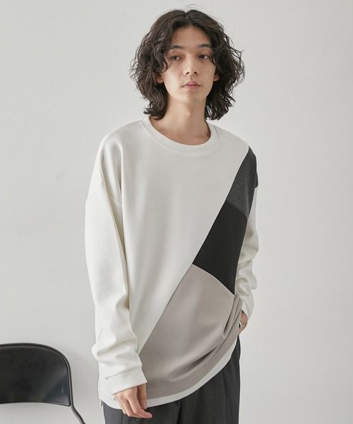 JUNRED（ジュンレッド）の「ブロッキングフェイクレイヤードプルオーバー（Tシャツ/カットソー・メンズ・ホワイト/ベージュ系その他/ブラック・M/L/LL）」の6枚目の写真