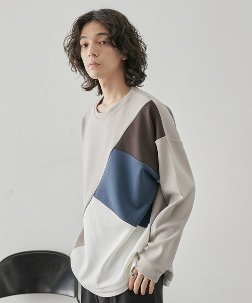 JUNRED（ジュンレッド）の「ブロッキングフェイクレイヤードプルオーバー（Tシャツ/カットソー・メンズ・ホワイト/ベージュ系その他/ブラック・M/L/LL）」の8枚目の写真