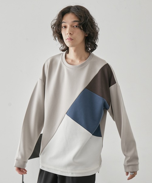 JUNRED（ジュンレッド）の「ブロッキングフェイクレイヤードプルオーバー（Tシャツ/カットソー・メンズ・ホワイト/ベージュ系その他/ブラック・M/L/LL）」の9枚目の写真