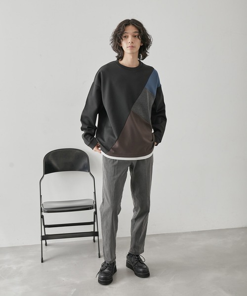 JUNRED（ジュンレッド）の「ブロッキングフェイクレイヤードプルオーバー（Tシャツ/カットソー・メンズ・ホワイト/ベージュ系その他/ブラック・M/L/LL）」の10枚目の写真