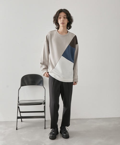 JUNRED（ジュンレッド）の「ブロッキングフェイクレイヤードプルオーバー（Tシャツ/カットソー・メンズ・ホワイト/ベージュ系その他/ブラック・M/L/LL）」の14枚目の写真