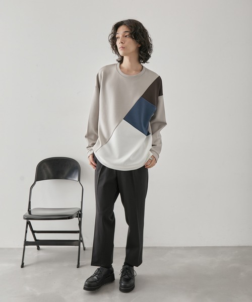 JUNRED（ジュンレッド）の「ブロッキングフェイクレイヤードプルオーバー（Tシャツ/カットソー・メンズ・ホワイト/ベージュ系その他/ブラック・M/L/LL）」の15枚目の写真