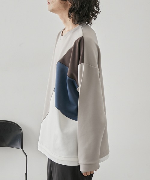 JUNRED（ジュンレッド）の「ブロッキングフェイクレイヤードプルオーバー（Tシャツ/カットソー・メンズ・ホワイト/ベージュ系その他/ブラック・M/L/LL）」の16枚目の写真