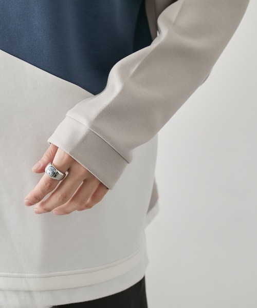 JUNRED（ジュンレッド）の「ブロッキングフェイクレイヤードプルオーバー（Tシャツ/カットソー・メンズ・ホワイト/ベージュ系その他/ブラック・M/L/LL）」の19枚目の写真