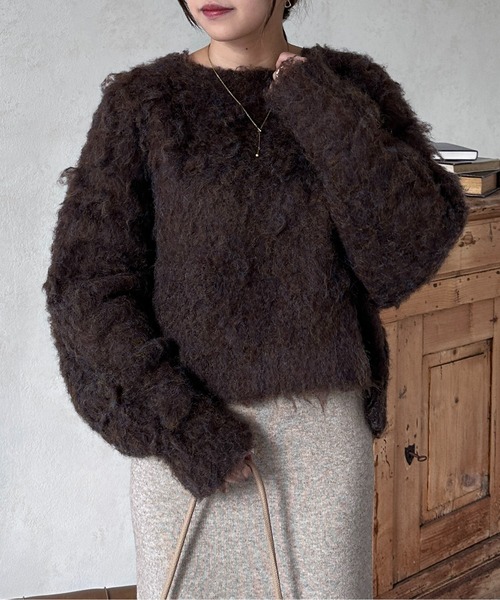 Thevon(ゼボン)の「ショート丈シャギーニットプルオーバー(ニット/セーター・レディース・オレンジ/ブラウン/サックスブルー/オフホワイト/ベージュ/グリーン・FREE)」の17枚目の写真