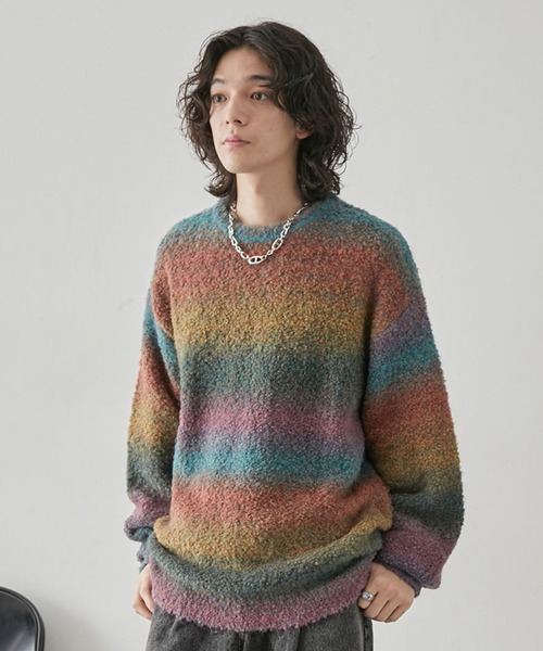 JUNRED（ジュンレッド）の「グラデーションニットプルオーバー（ニット/セーター・メンズ・グリーン/レッド/チャコールグレー・L/M/S）」の9枚目の写真