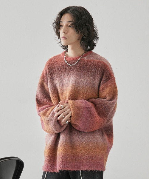 JUNRED（ジュンレッド）の「グラデーションニットプルオーバー（ニット/セーター・メンズ・グリーン/レッド/チャコールグレー・L/M/S）」の12枚目の写真