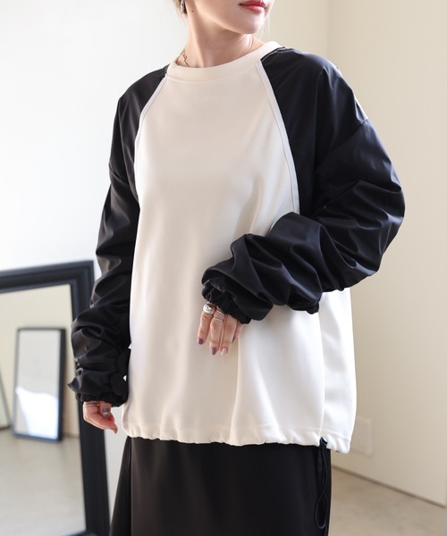 ULEULA(ウルア)の「ボリュームスリーブラインハイブリットスウェット(Tシャツ/カットソー・レディース・アイボリー/ブラック・FREE)」の3枚目の写真