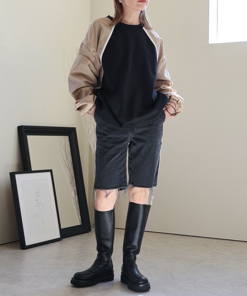 ULEULA(ウルア)の「ボリュームスリーブラインハイブリットスウェット(Tシャツ/カットソー・レディース・アイボリー/ブラック・FREE)」の21枚目の写真