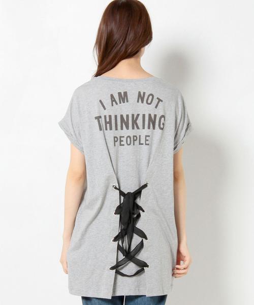 Another Edition（アナザーエディション）の「ロゴプリントレースアップ/AEBC ロゴPrtレースアップ◆（Tシャツ/カットソー・レディース・ホワイト/ライトグレー・フリー）」の4枚目の写真