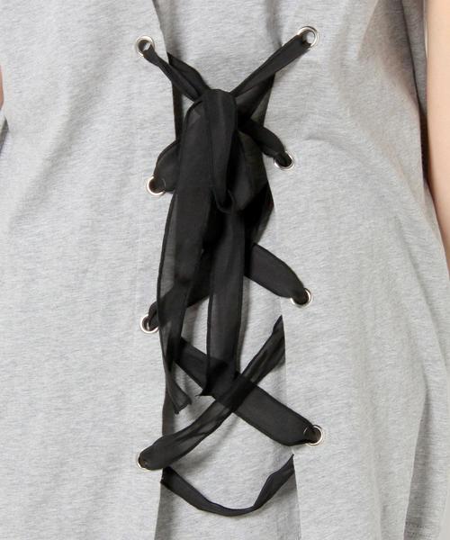 Another Edition（アナザーエディション）の「ロゴプリントレースアップ/AEBC ロゴPrtレースアップ◆（Tシャツ/カットソー・レディース・ホワイト/ライトグレー・フリー）」の12枚目の写真