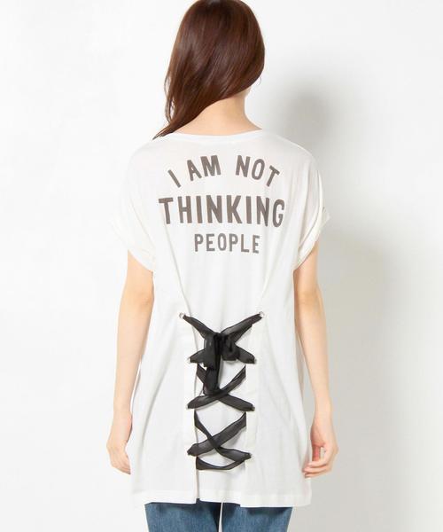 Another Edition（アナザーエディション）の「ロゴプリントレースアップ/AEBC ロゴPrtレースアップ◆（Tシャツ/カットソー・レディース・ホワイト/ライトグレー・フリー）」の13枚目の写真