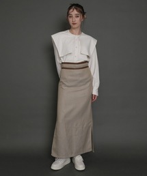 レザー パイピング ロングスカート ハイウエスト ストレート