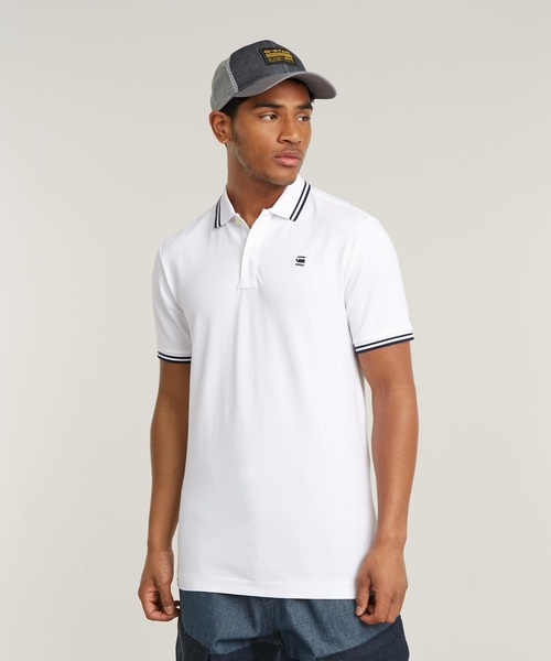DUNDA SLIM STRIPE POLO/ワンポイントロゴポロシャツ