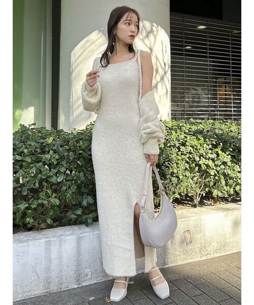 dazzlin（ダズリン）の「【セット着用可能】ミニシャギーラメニットキャミワンピース（ワンピース・レディース・ベージュ/ピンク/グリーン/グレー・FREE）」の5枚目の写真