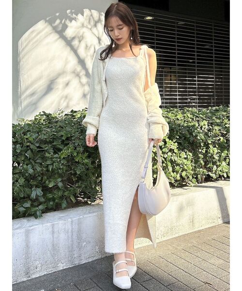 dazzlin（ダズリン）の「【セット着用可能】ミニシャギーラメニットキャミワンピース（ワンピース・レディース・ベージュ/ピンク/グリーン/グレー・FREE）」の6枚目の写真