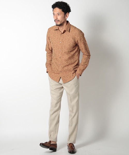 MEN'S BIGI（メンズビギ）の「ボタニカル柄ジャカードシャツ（シャツ/ブラウス・メンズ・ワイン/ブルー/オレンジ・01/02/03/04）」の9枚目の写真