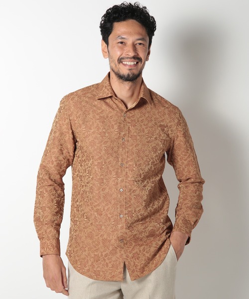 MEN'S BIGI（メンズビギ）の「ボタニカル柄ジャカードシャツ（シャツ/ブラウス・メンズ・ワイン/ブルー/オレンジ・01/02/03/04）」の4枚目の写真