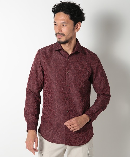 MEN'S BIGI（メンズビギ）の「ボタニカル柄ジャカードシャツ（シャツ/ブラウス・メンズ・ワイン/ブルー/オレンジ・01/02/03/04）」の5枚目の写真