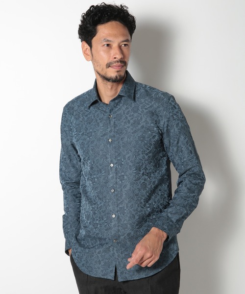 MEN'S BIGI（メンズビギ）の「ボタニカル柄ジャカードシャツ（シャツ/ブラウス・メンズ・ワイン/ブルー/オレンジ・01/02/03/04）」の6枚目の写真
