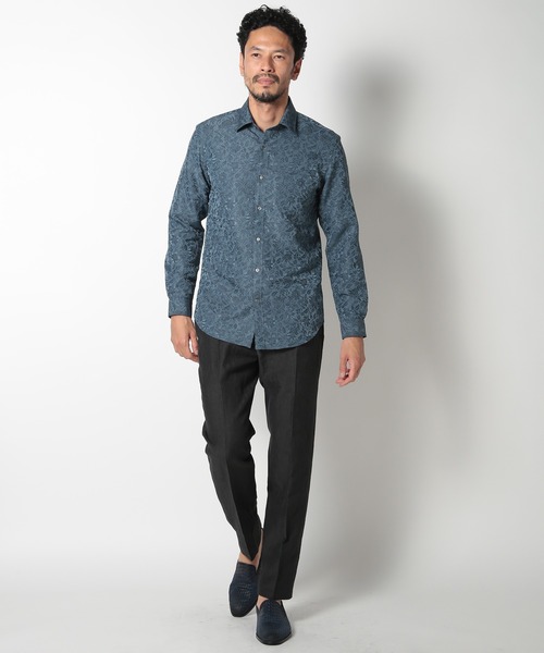 MEN'S BIGI（メンズビギ）の「ボタニカル柄ジャカードシャツ（シャツ/ブラウス・メンズ・ワイン/ブルー/オレンジ・01/02/03/04）」の11枚目の写真