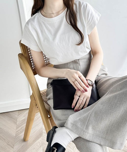 Java（ジャバ）の「《Javaジャバコラボ》洗練された大人のこなれ感。ヴィンテージ加工綿100％フレンチスリーブTシャツ（Tシャツ/カットソー・レディース・ホワイト/グリーン/グレイッシュベージュ/チャコールグレー・MEDIUM/LARGE/X-LARGE/SMALL）」の11枚目の写真