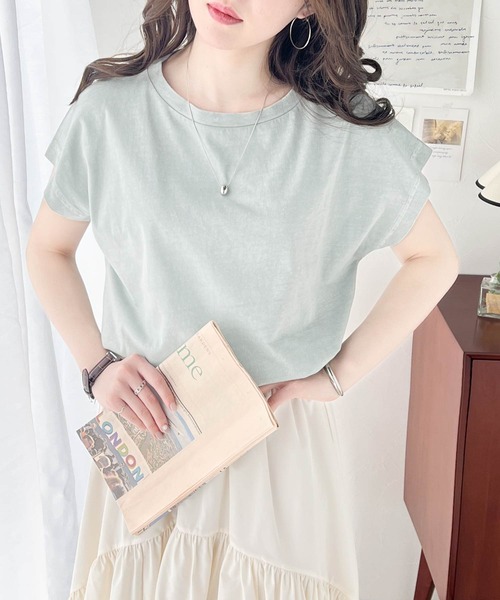 Java（ジャバ）の「《Javaジャバコラボ》洗練された大人のこなれ感。ヴィンテージ加工綿100％フレンチスリーブTシャツ（Tシャツ/カットソー・レディース・ホワイト/グリーン/グレイッシュベージュ/チャコールグレー・MEDIUM/LARGE/X-LARGE/SMALL）」の9枚目の写真