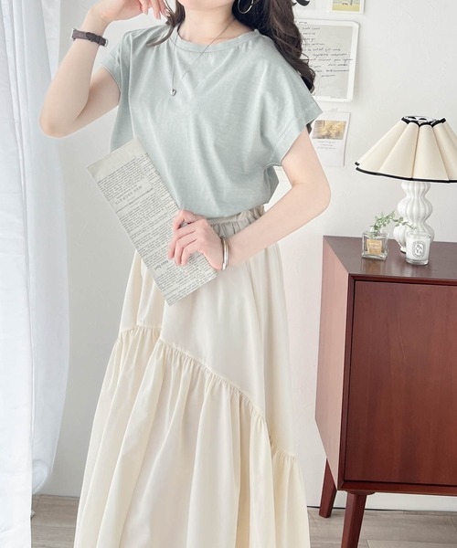 Java（ジャバ）の「《Javaジャバコラボ》洗練された大人のこなれ感。ヴィンテージ加工綿100％フレンチスリーブTシャツ（Tシャツ/カットソー・レディース・ホワイト/グリーン/グレイッシュベージュ/チャコールグレー・MEDIUM/LARGE/X-LARGE/SMALL）」の10枚目の写真