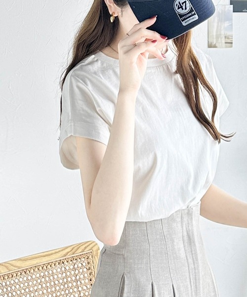 Java（ジャバ）の「《Javaジャバコラボ》洗練された大人のこなれ感。ヴィンテージ加工綿100％フレンチスリーブTシャツ（Tシャツ/カットソー・レディース・ホワイト/グリーン/グレイッシュベージュ/チャコールグレー・MEDIUM/LARGE/X-LARGE/SMALL）」の12枚目の写真