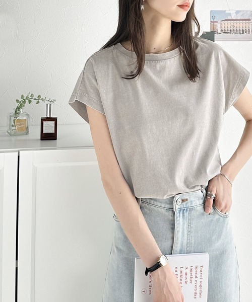 Java（ジャバ）の「《Javaジャバコラボ》洗練された大人のこなれ感。ヴィンテージ加工綿100％フレンチスリーブTシャツ（Tシャツ/カットソー・レディース・ホワイト/グリーン/グレイッシュベージュ/チャコールグレー・MEDIUM/LARGE/X-LARGE/SMALL）」の16枚目の写真