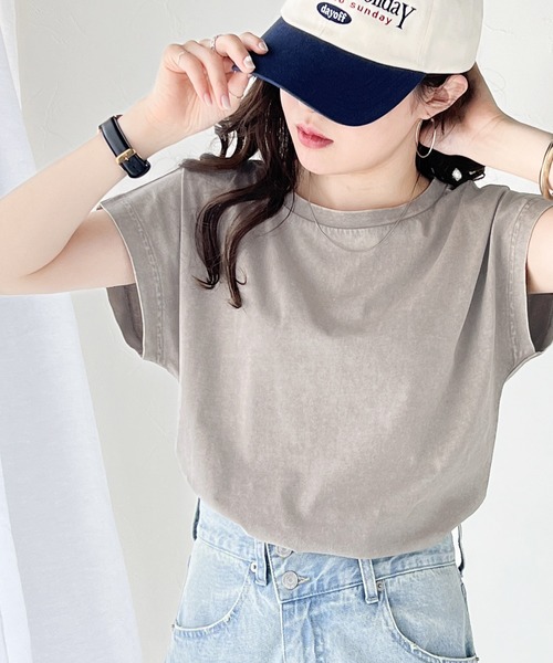 Java（ジャバ）の「《Javaジャバコラボ》洗練された大人のこなれ感。ヴィンテージ加工綿100％フレンチスリーブTシャツ（Tシャツ/カットソー・レディース・ホワイト/グリーン/グレイッシュベージュ/チャコールグレー・MEDIUM/LARGE/X-LARGE/SMALL）」の17枚目の写真