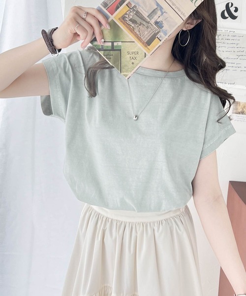 Java（ジャバ）の「《Javaジャバコラボ》洗練された大人のこなれ感。ヴィンテージ加工綿100％フレンチスリーブTシャツ（Tシャツ/カットソー・レディース・ホワイト/グリーン/グレイッシュベージュ/チャコールグレー・MEDIUM/LARGE/X-LARGE/SMALL）」の19枚目の写真